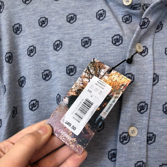 NEW NWT DANIEL CREMIEUX Mens Blue Heather Navy Crown Crest Print Button Down XL - Picture 6 of 13